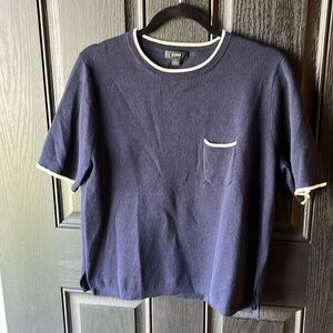 J.Crew navy w/white short sleeve merino wool top with chest pocket, large